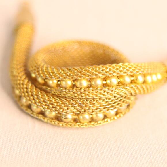 Woven Gold Tone Metal Bracelet With Golden Beads - Picture 8 of 11